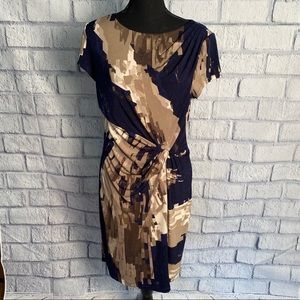 🌺 Ellen Tracy Womens Abstract Print Navy Taupe Dress 🌺